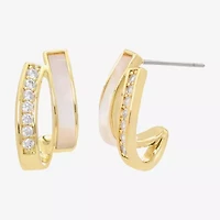 Sparkle Allure Womens Cubic Zirconia 14K Gold Over Brass Hoop Earrings