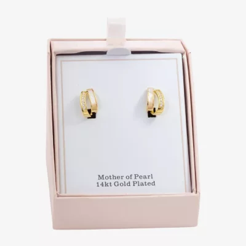 Sparkle Allure Womens Cubic Zirconia 14K Gold Over Brass Hoop Earrings