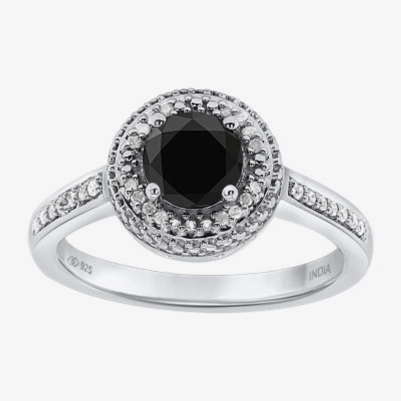 Limited Quantities! Womens 1 CT. T.W. Natural Black Diamond Sterling Silver Round Halo Cocktail Ring