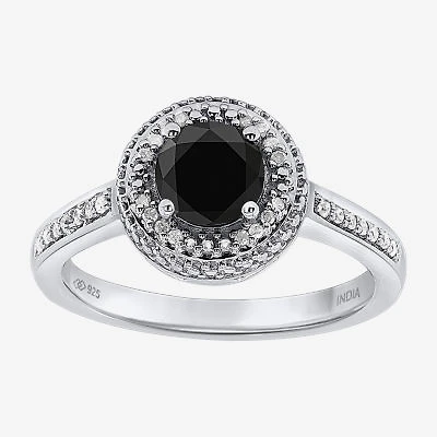 Limited Quantities! Womens 1 CT. T.W. Natural Black Diamond Sterling Silver Round Halo Cocktail Ring