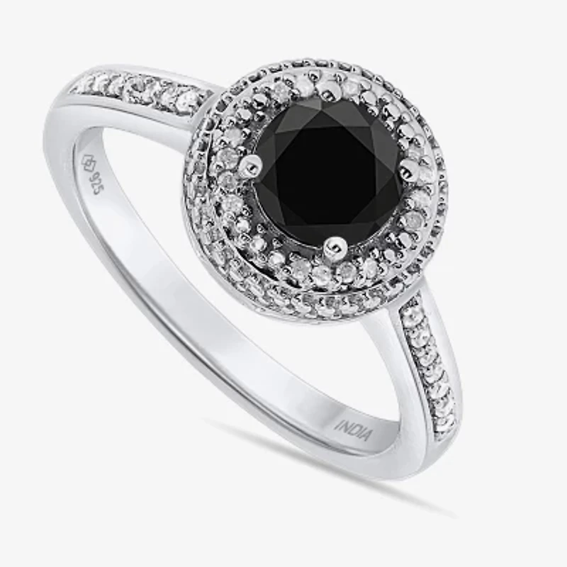 Limited Quantities! Womens 1 CT. T.W. Natural Black Diamond Sterling Silver Round Halo Cocktail Ring
