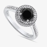 Limited Quantities! Womens 1 CT. T.W. Natural Black Diamond Sterling Silver Round Halo Cocktail Ring