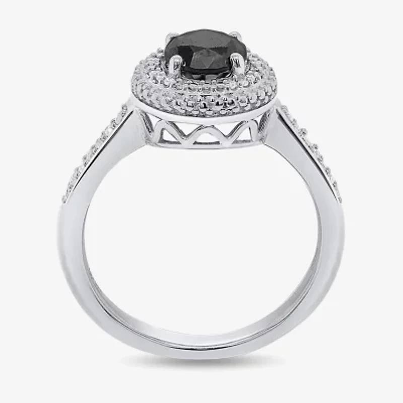 Limited Quantities! Womens 1 CT. T.W. Natural Black Diamond Sterling Silver Round Halo Cocktail Ring