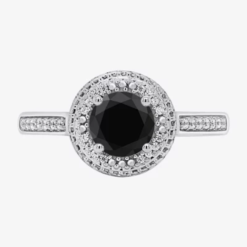 Limited Quantities! Womens 1 CT. T.W. Natural Black Diamond Sterling Silver Round Halo Cocktail Ring