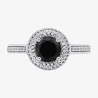Limited Quantities! Womens 1 CT. T.W. Natural Black Diamond Sterling Silver Round Halo Cocktail Ring