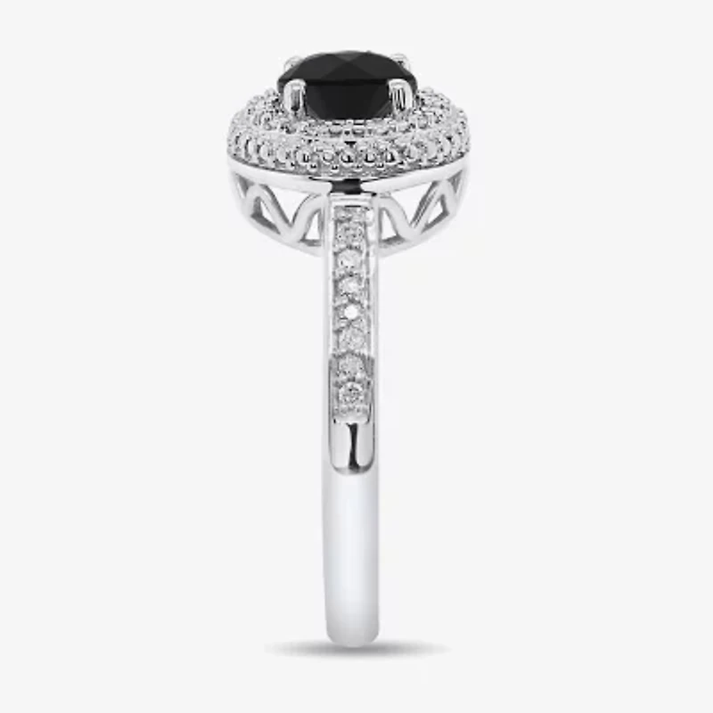 Limited Quantities! Womens 1 CT. T.W. Natural Black Diamond Sterling Silver Round Halo Cocktail Ring