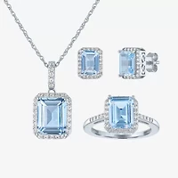Womens Simulated Blue Aquamarine Sterling Silver 3-pc. Jewelry Set