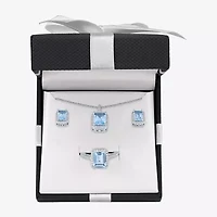 Womens Simulated Blue Aquamarine Sterling Silver 3-pc. Jewelry Set