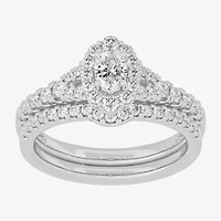 H-I / Si1-Si2) Womens / CT. T.W. Lab Grown White Diamond 10K Gold Oval Side Stone Halo Bridal Set