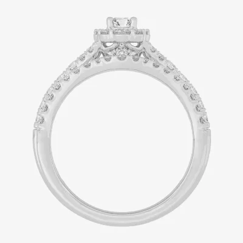 H-I / Si1-Si2) Womens / CT. T.W. Lab Grown White Diamond 10K Gold Oval Side Stone Halo Bridal Set