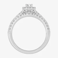 H-I / Si1-Si2) Womens / CT. T.W. Lab Grown White Diamond 10K Gold Oval Side Stone Halo Bridal Set