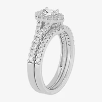 H-I / Si1-Si2) Womens / CT. T.W. Lab Grown White Diamond 10K Gold Oval Side Stone Halo Bridal Set