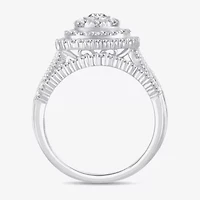 Womens 1 CT.T.W. Natural Diamond 10K or 14K White Gold Cushion Side Stone Halo Bridal Set