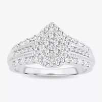 Womens 1/2 CT.T.W. Natural Diamond 10K or 14K White Gold Pear Side Stone Halo Engagement Ring