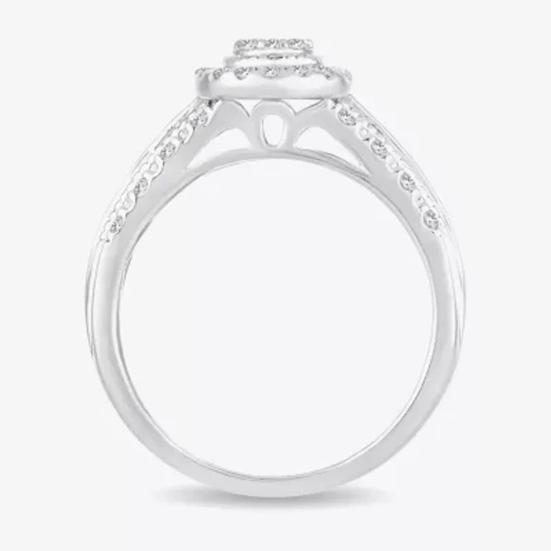 Womens 1/2 CT.T.W. Natural Diamond 10K or 14K White Gold Pear Side Stone Halo Engagement Ring