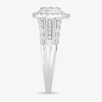 Womens 1/2 CT.T.W. Natural Diamond 10K or 14K White Gold Pear Side Stone Halo Engagement Ring
