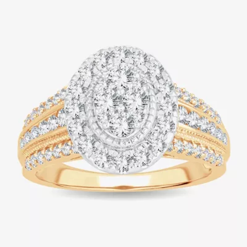 Womens 1 CT.T.W. Natural Diamond 10K or 14K Gold Oval Halo Engagement Ring