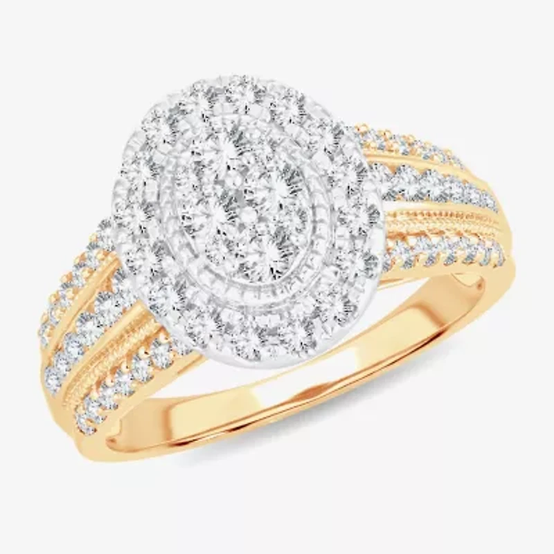 Womens 1 CT.T.W. Natural Diamond 10K or 14K Gold Oval Halo Engagement Ring