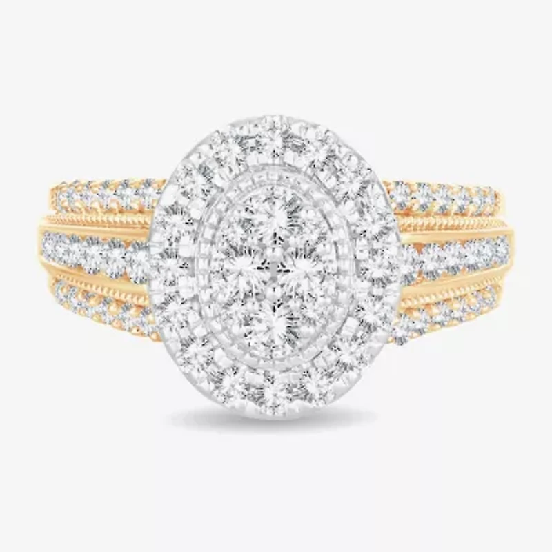 Womens 1 CT.T.W. Natural Diamond 10K or 14K Gold Oval Halo Engagement Ring