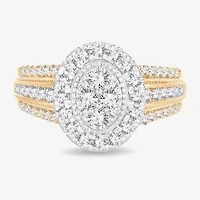 Womens 1 CT.T.W. Natural Diamond 10K or 14K Gold Oval Halo Engagement Ring