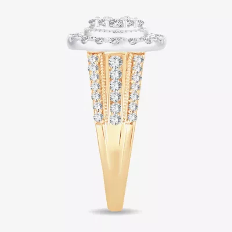 Womens 1 CT.T.W. Natural Diamond 10K or 14K Gold Oval Halo Engagement Ring