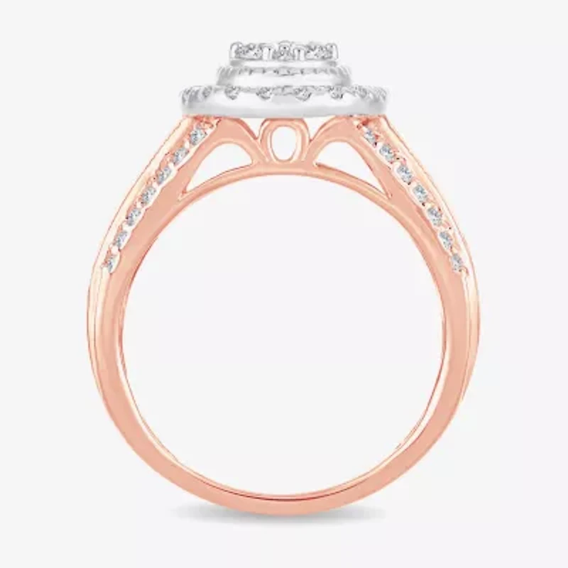 Womens 1 CT.T.W. Natural Diamond 10K or 14K Rose Gold Pear Side Stone Halo Engagement Ring