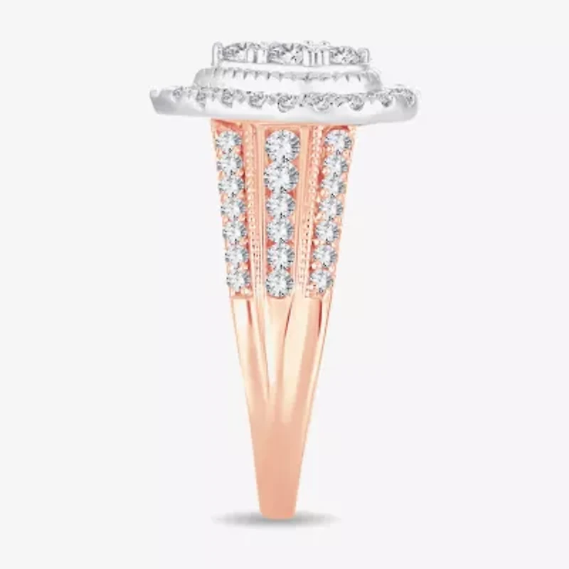 Womens 1 CT.T.W. Natural Diamond 10K or 14K Rose Gold Pear Side Stone Halo Engagement Ring