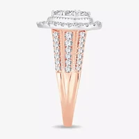 Womens 1 CT.T.W. Natural Diamond 10K or 14K Rose Gold Pear Side Stone Halo Engagement Ring