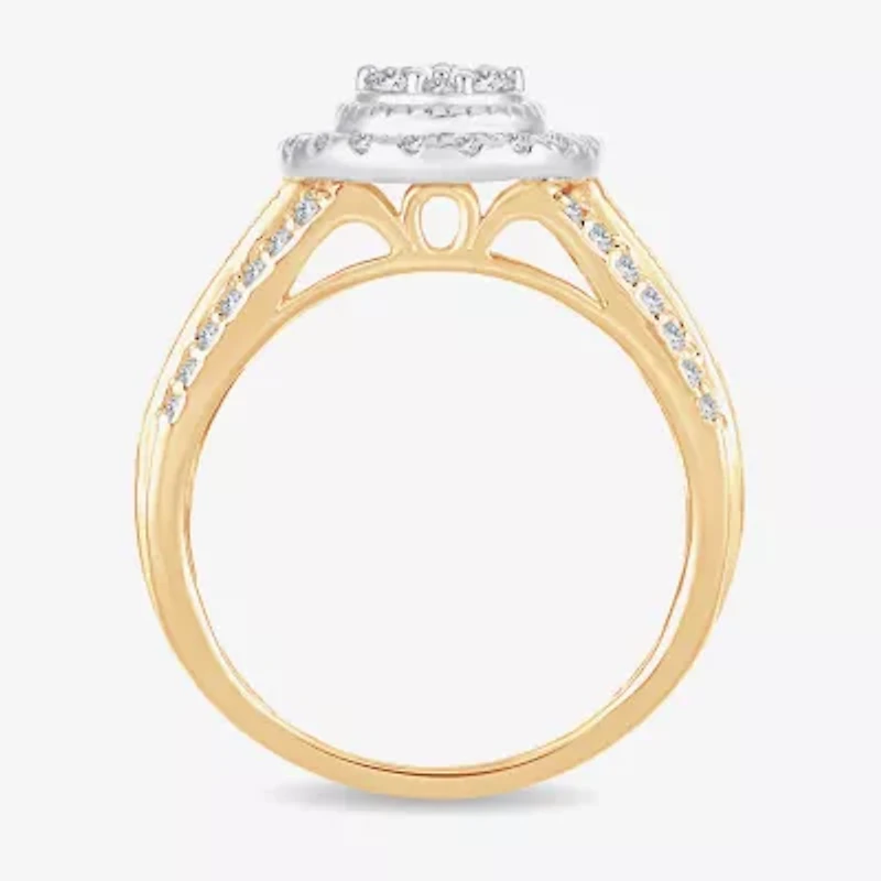 Womens 1 CT.T.W. Natural Diamond 10K or 14K Gold Pear Side Stone Halo Engagement Ring