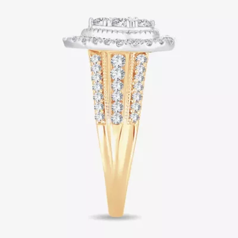 Womens 1 CT.T.W. Natural Diamond 10K or 14K Gold Pear Side Stone Halo Engagement Ring