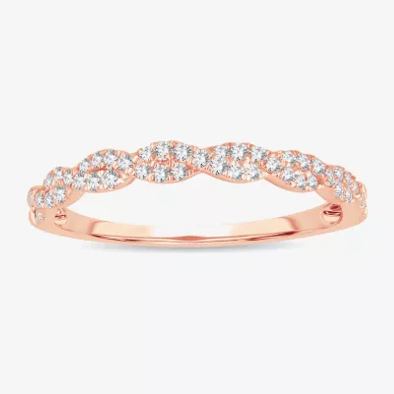 Signature By Modern Bride Womens 1/5 CT. Natural White Diamond 14K Rose Gold Wedding Band