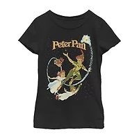 Little & Big Kid Girls Crew Neck Short Sleeve Regular Fit Peter Pan Tinker Bell Graphic T-Shirt