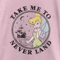 Little & Big Kid Girls Crew Neck Short Sleeve Regular Fit Peter Pan Tinker Bell Graphic T-Shirt