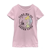 Little & Big Kid Girls Crew Neck Short Sleeve Regular Fit Peter Pan Tinker Bell Graphic T-Shirt