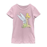Little & Big Kid Girls Crew Neck Short Sleeve Regular Fit Peter Pan Tinker Bell Graphic T-Shirt