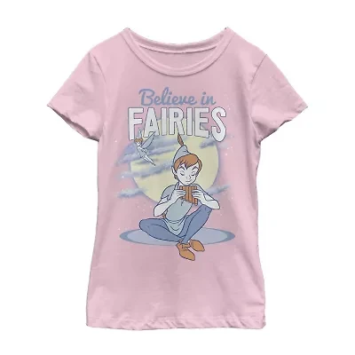 Little & Big Kid Girls Crew Neck Short Sleeve Slim Fit Peter Pan Graphic T-Shirt