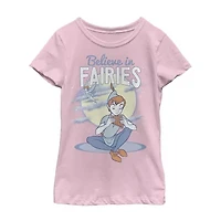 Little & Big Kid Girls Crew Neck Short Sleeve Slim Fit Peter Pan Graphic T-Shirt