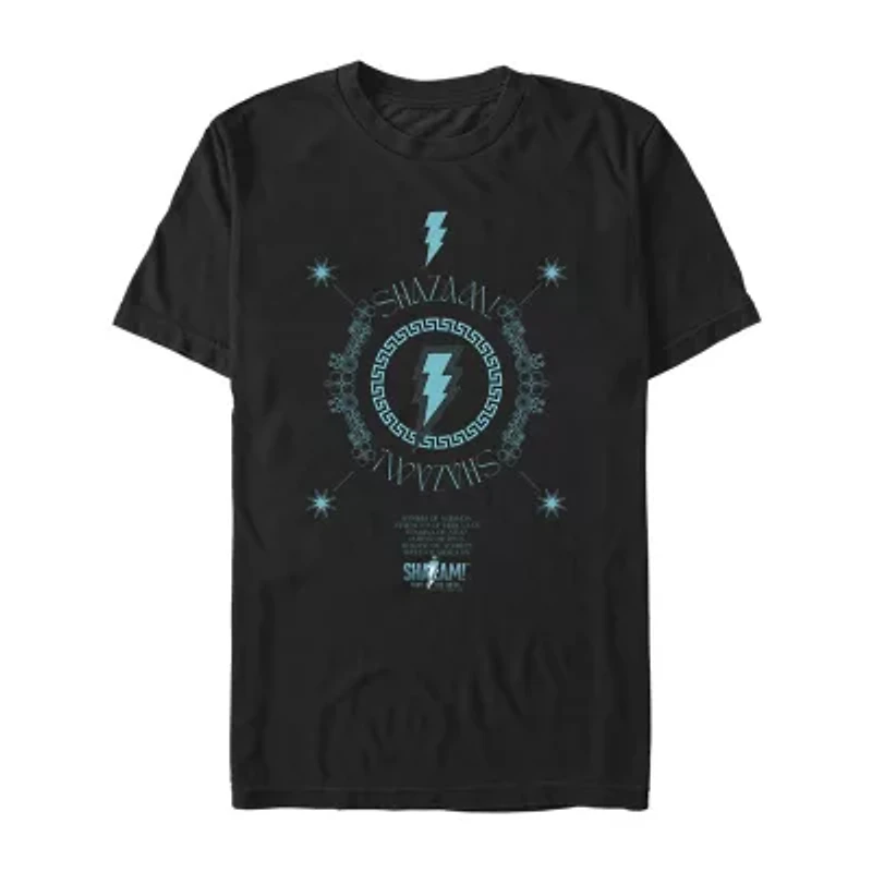 Mens Crew Neck Short Sleeve Shazam Graphic T-Shirt