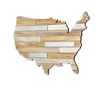 Hanging Mixed Media Wood And USA Metal Wall Art
