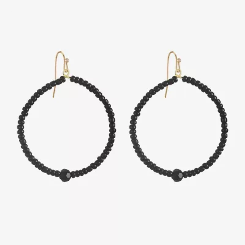 Mixit Gold Tone Womens Black Glass Round Drop Earrings