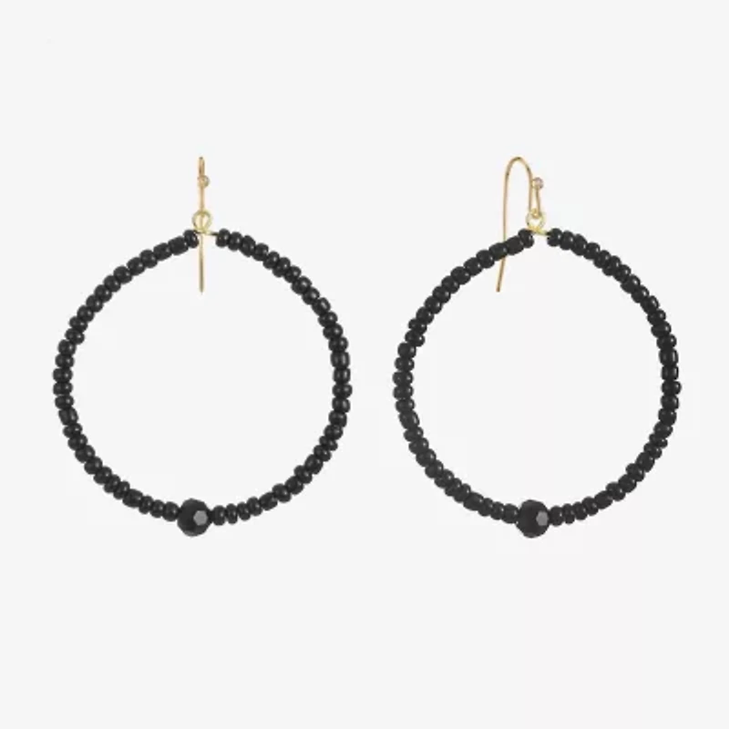 Mixit Gold Tone Womens Black Glass Round Drop Earrings