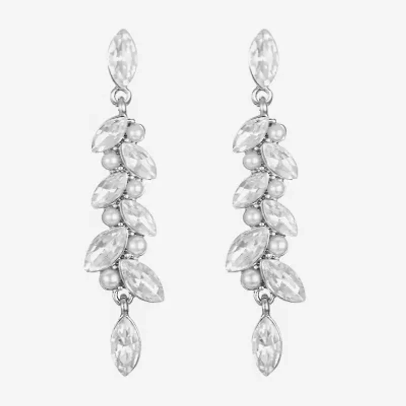 Monet Jewelry Timeless Silver Tone Linear Womens Simulated Pearl Hypoallergenic Drop Earrings