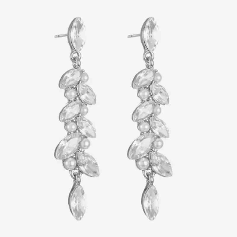 Monet Jewelry Timeless Silver Tone Linear Womens Simulated Pearl Hypoallergenic Drop Earrings