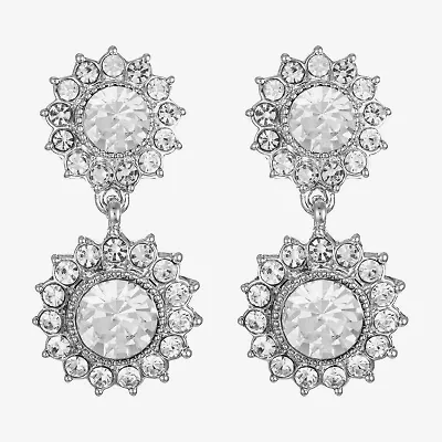 Monet Jewelry Timeless Silver Tone Double Womens Glass Round Hypoallergenic Drop Earrings
