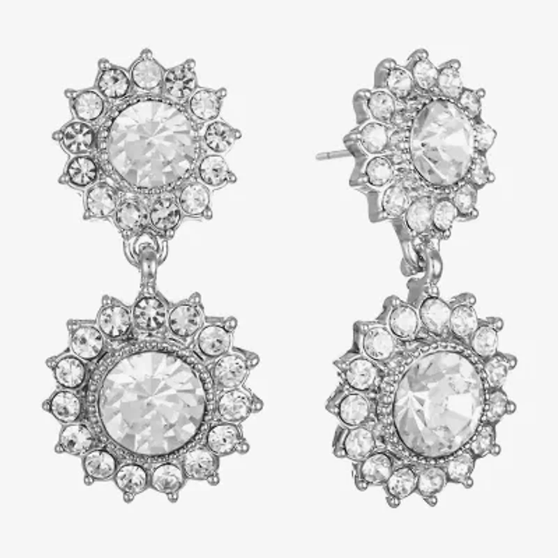 Monet Jewelry Timeless Silver Tone Double Womens Glass Round Hypoallergenic Drop Earrings