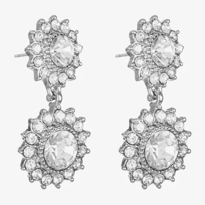 Monet Jewelry Timeless Silver Tone Double Womens Glass Round Hypoallergenic Drop Earrings