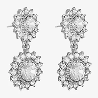 Monet Jewelry Timeless Silver Tone Double Womens Glass Round Hypoallergenic Drop Earrings