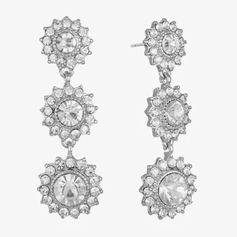 Monet Jewelry Timeless Silver Tone Linear Womens Glass Round Hypoallergenic Drop Earrings