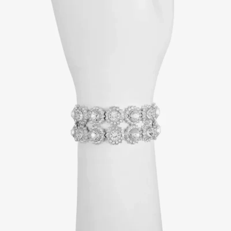 Monet Jewelry Timeless Silver Tone Thick Womens Glass Round Stretch Bracelet