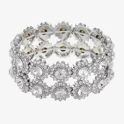 Monet Jewelry Timeless Silver Tone Thick Womens Glass Round Stretch Bracelet